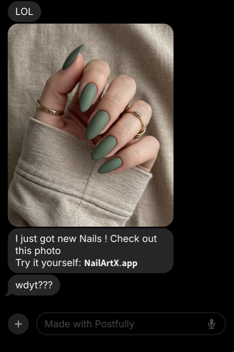 Shared NailArtX result in a message conversation